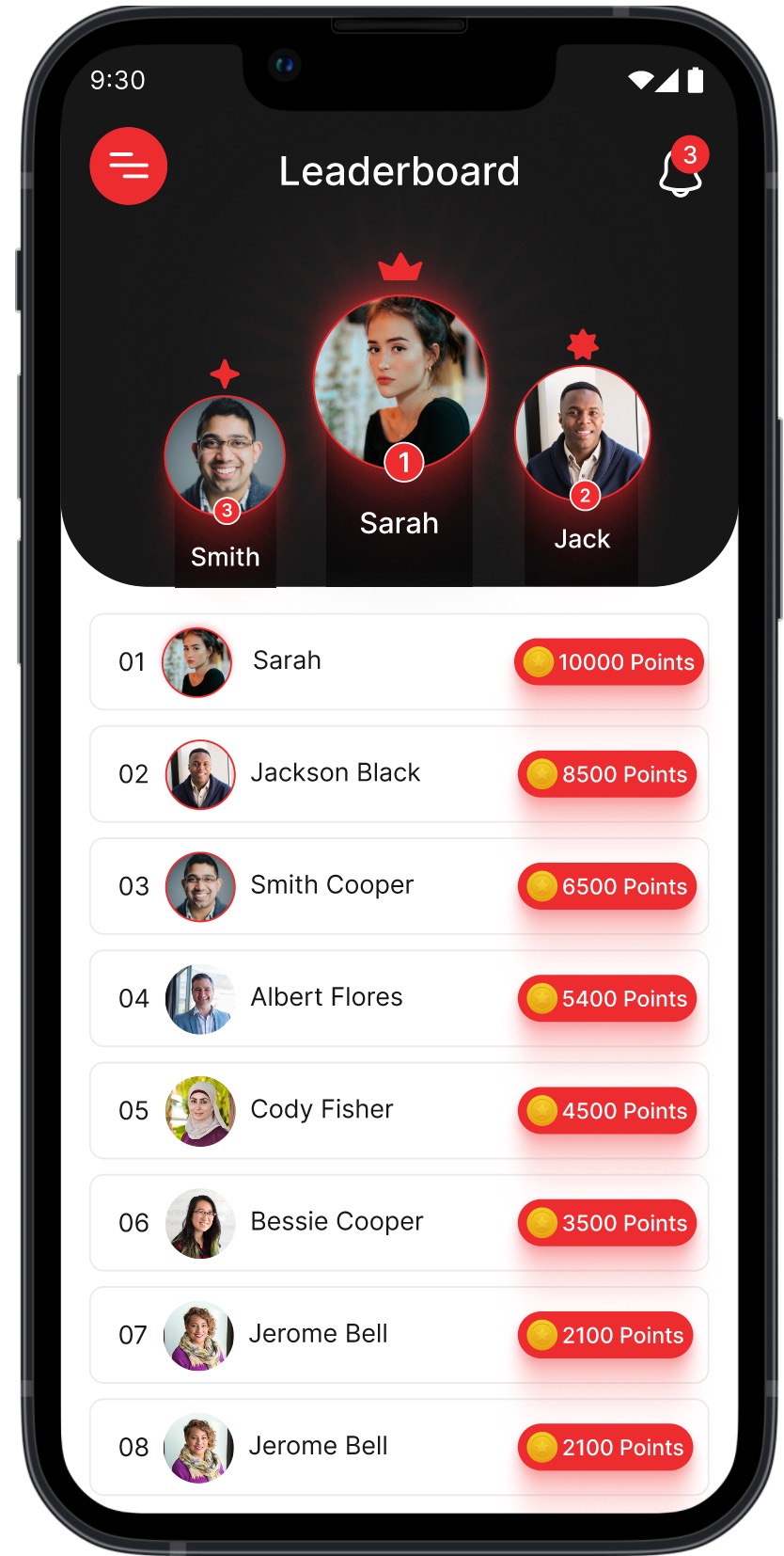 Purpose Payment leaderboard screen